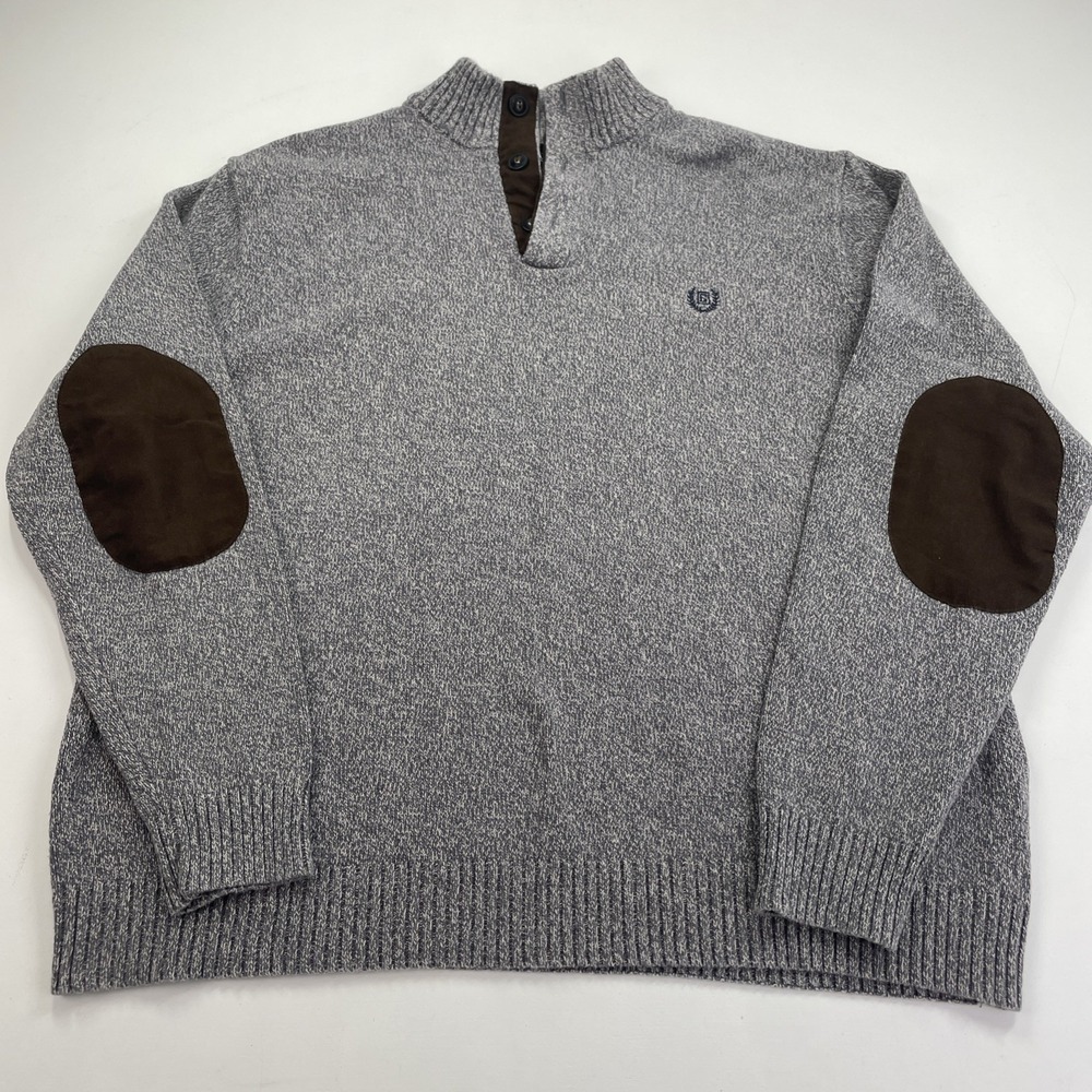 Chaps Sweater XL Gray‎ 1/4 Button Henley Elbow Patches Knit
